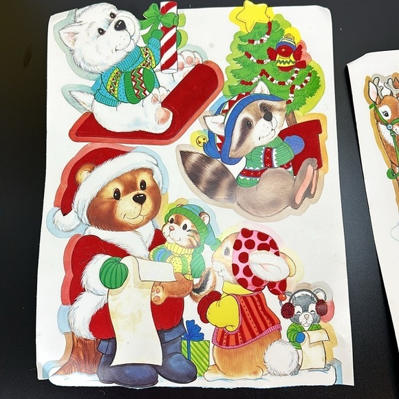 Vtg Eureka USA Velvety Flocked Die Cutout Cardboard Christmas Decor Santa Bears - Picture 11 of 15